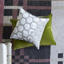 Indlæs billede til gallerivisning Manipur Oyster Velvet Cushion, by Designers Guild on area rug