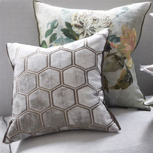 Indlæs billede til gallerivisning Manipur Oyster Velvet Cushion, by Designers Guild on sofa