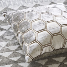 Indlæs billede til gallerivisning Manipur Oyster Velvet Cushion up close, by Designers Guild