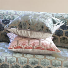 Indlæs billede til gallerivisning Manipur Coral Velvet Cushion side view, by Designers Guild