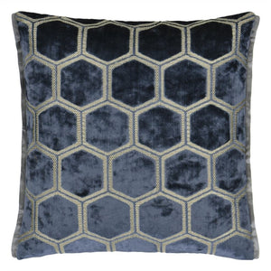 Manipur Midnight Velvet Cushion front, by Designers Guild