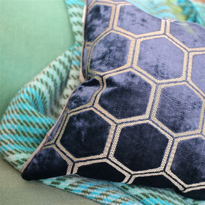 Manipur Midnight Velvet Cushion, by Designers Guild showing detail