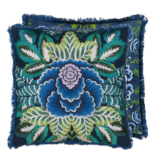 Designers Guild Rose de Damas Embroidered Indigo Cushion