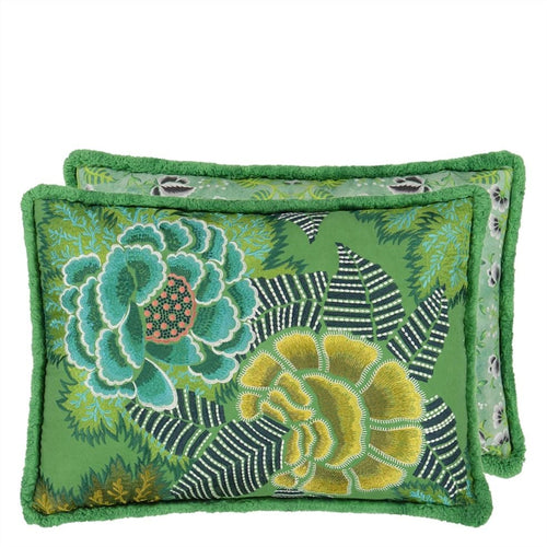 Designers Guild Rose de Damas Embroidered Jade Cushion