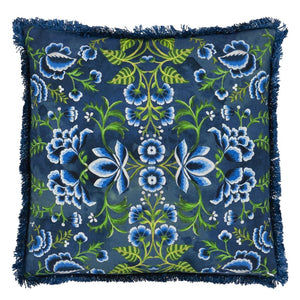 Designers Guild Rose de Damas Embroidered Indigo Cushion reverse