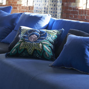 Designers Guild Rose de Damas Embroidered Indigo Cushion mixed with other Designers Guild cushions