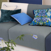 Indlæs billede til gallerivisning Eleonora Embroidered Cobalt Cushion, by Designers Guild on sofa