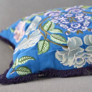 Eleonora Embroidered Cobalt Cushion close up details, by Designers Guild