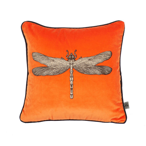 Timorous Beasties Dragonfly Orange Velvet Cushion Front