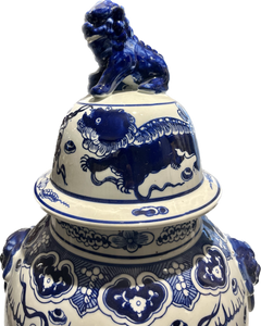 White and Blue Porcelain Jar with Dragon Lid