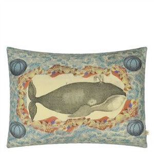 John Derian Blue Coral Cushion in Delft front, for Designers Guild