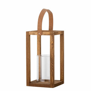 Bloomingville Lyra Wood Lantern with Glass Angled