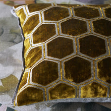 Load image into Gallery viewer, Manipur Ochre Velvet Cushion up close, by Designers Guild
