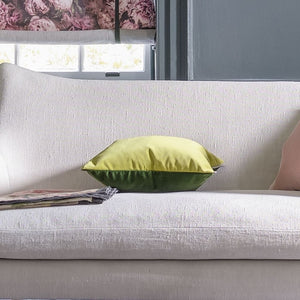 Varese Lime & Fir Cushion side view, by Designers Guild