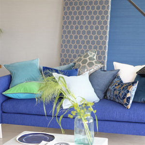 Designers Guild Celadon & Mist Cushion  On Sofa