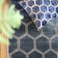 Load image into Gallery viewer, Manipur Midnight Velvet Cushion, by Designers Guild on area rug