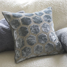 Load image into Gallery viewer, Manipur Silver Velvet Cushion close up, by Designers Guild