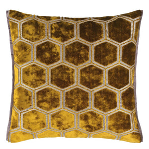 Manipur Ochre Velvet Cushion front, by Designers Guild