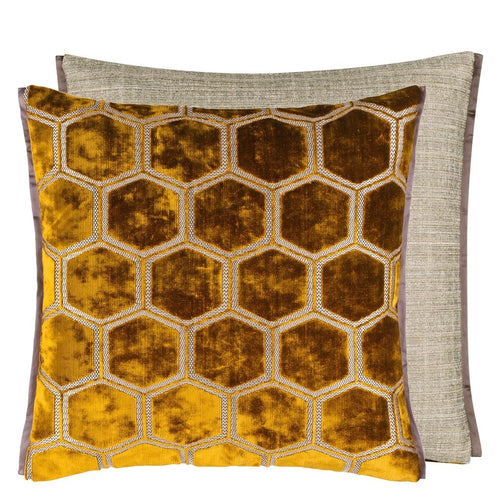 Manipur Ochre Velvet Cushion, by Designers Guild