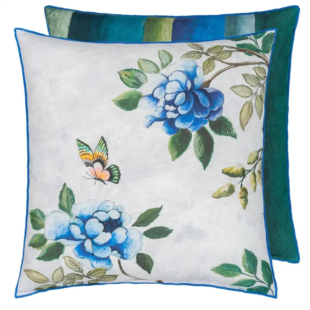 Porcelaine de Chine Linen Cobalt Cushion, by Designers Guild