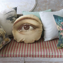 Load image into Gallery viewer, Eye Cushion in Sepia, by John Derian for Designers Guild on bench