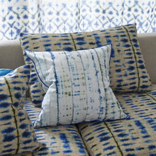 Load image into Gallery viewer, Designers Guild Kyoto Flower Indigo Cushion Reverse on Sofa