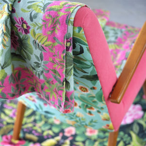 Designers Guild Ikebana Damask Aqua Linen Throw On Chair