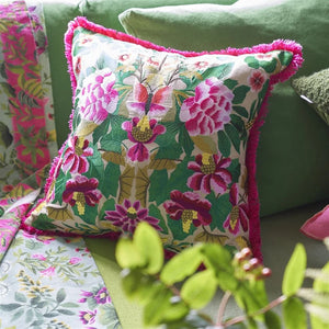 Designers Guild Ikebana Damask Fuchsia Embroidered Cushion Up Close