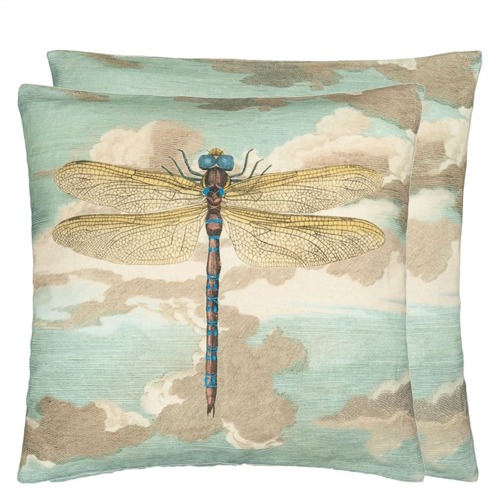 Dragonfly Over Clouds Sky Blue Cushion, by John Derian for Designers Guild