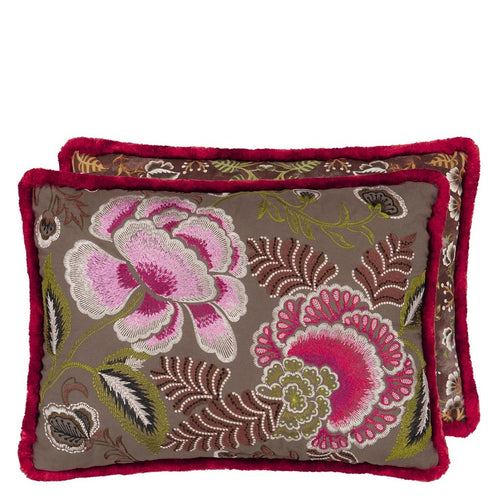 Rose de Damas Embroidered Cranberry Cushion, by Designers Guild
