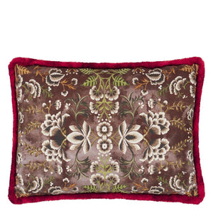 Designers Guild Rose de Damas Embroidered Cranberry Cushion Reverse