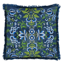 Load image into Gallery viewer, Designers Guild Rose de Damas Embroidered Indigo Cushion reverse