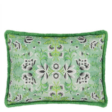 Load image into Gallery viewer, Designers Guild Rose de Damas Embroidered Jade Cushion reverse