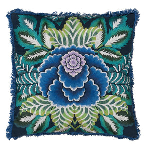 Rose de Damas Embroidered Indigo Cushion, by Designers Guild