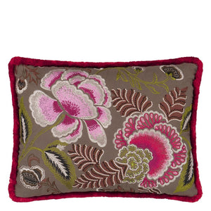 Designers Guild Rose de Damas Embroidered Cranberry Cushion Front