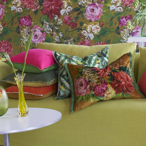 Varese Zinnia & Ochre Cushion, by Designers Guild in living room setting