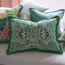 Load image into Gallery viewer, Designers Guild Rose de Damas Embroidered Jade Cushion reverse close up