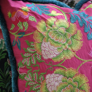 Designers Guild Brocart Décoratif Embroidered Cerise Cushion up close