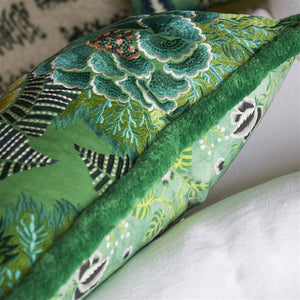 Designers Guild Rose de Damas Embroidered Jade Cushion side view