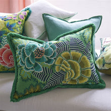 Load image into Gallery viewer, Designers Guild Rose de Damas Embroidered Jade Cushion front up close