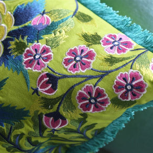 Brocart Décoratif Embroidered Lime Cushion details, by Designers Guild