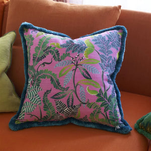 Designers Guild Brocart Décoratif Embroidered Cerise Cushion reverse up close