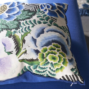 Designers Guild Rose De Damas Cobalt Cotton Cushion close up