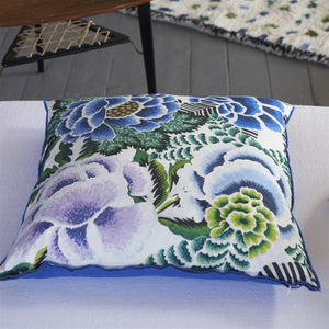 Designers Guild Rose De Damas Cobalt Cotton Cushion side view