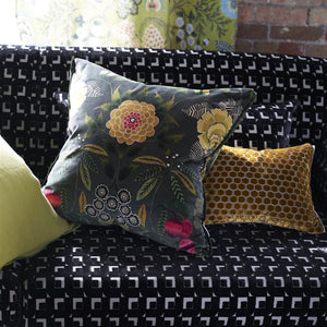 Brocart Décoratif Velours Olive Cushion, by Designers Guild on Sofa