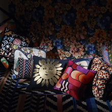 Load image into Gallery viewer, Omnitribe Azure Cushion, by Christian Lacroix Reverse on Area Rug with other Christian Lacroix Cushions