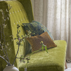 Designers Guild Jabot Mustard Velvet Cushion On Sofa