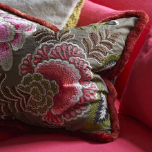 Load image into Gallery viewer, Designers Guild Rose de Damas Embroidered Cranberry Cushion Embroidery Detail