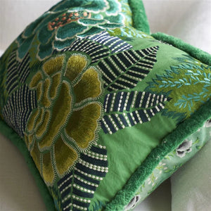 Designers Guild Rose de Damas Embroidered Jade Cushion fringe detail