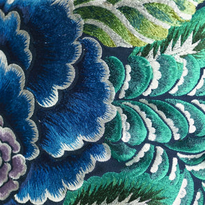 Designers Guild Rose de Damas Embroidered Indigo Cushion embroidery detail